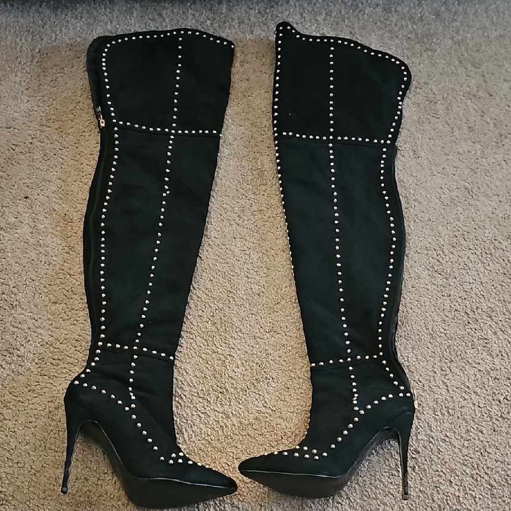 Black Studded Over-the-Knee Boots